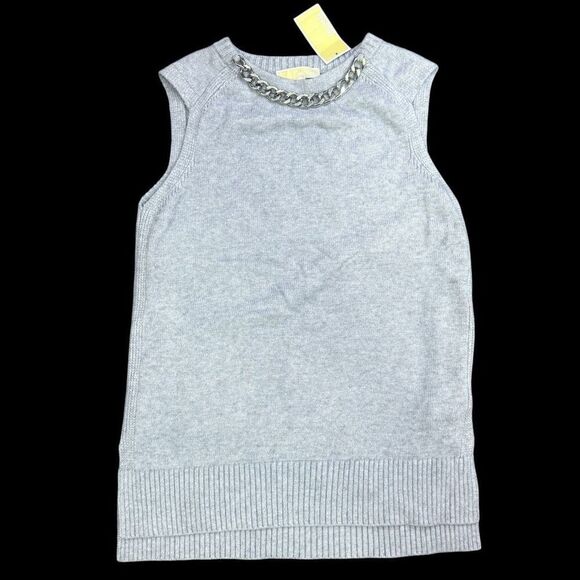 Michael Kors Chain-Neck Sleeveless Sweater Tunic Pearl Heather Gray NWT Size M S - Picture 11 of 11